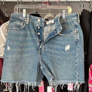 Free People Blue Distressed Jean Shorts